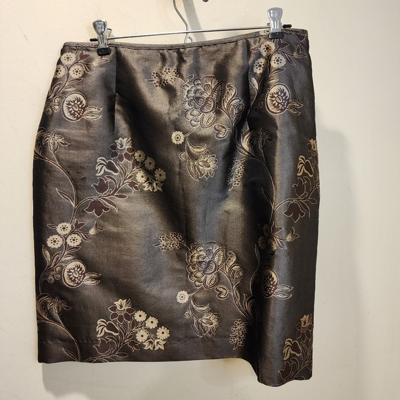 Jon Brown Floral 100% Silk   Embellished Pencil Mini Skirt for Cocktail Size 8 - Picture 3 of 12